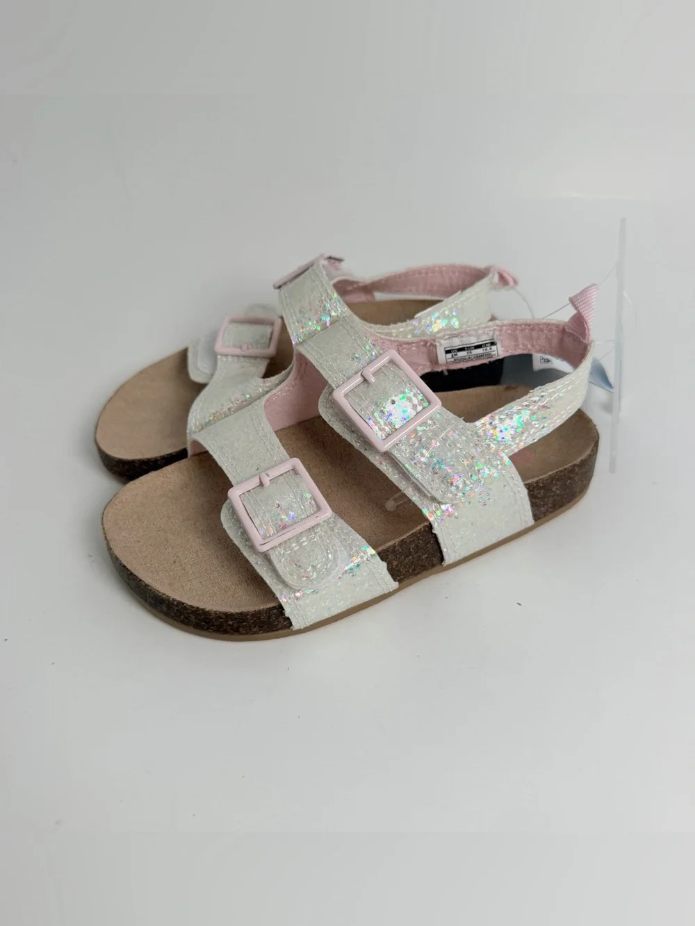 OshKosh B'gosh White Glitter Sandals with Pink Buckles